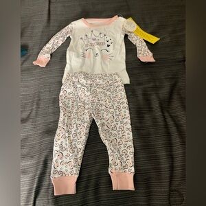 New Little Star Set Pants Top Long Sleeve Heart Crown Kitty Cat Print Pink 9 M